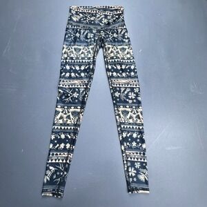 Teeki Leggings Women's XS Black Tribal Print Yoga High Waist Eco USA Stretch